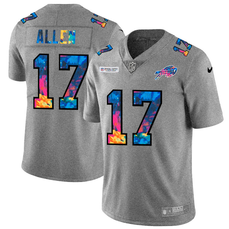Personalized Buffalo Bills #17 Josh Allen Men’s Multi-Color 2020 NFL Crucial Catch NFL Jersey Greyheather