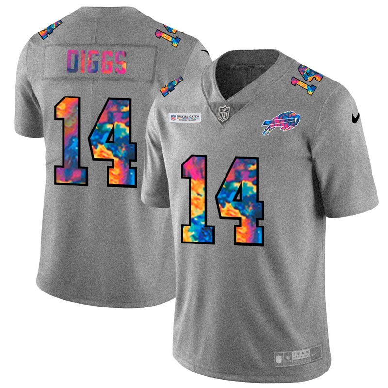 Personalized Buffalo Bills #14 Stefon Diggs Men’s Multi-Color 2020 NFL Crucial Catch NFL Jersey Greyheather