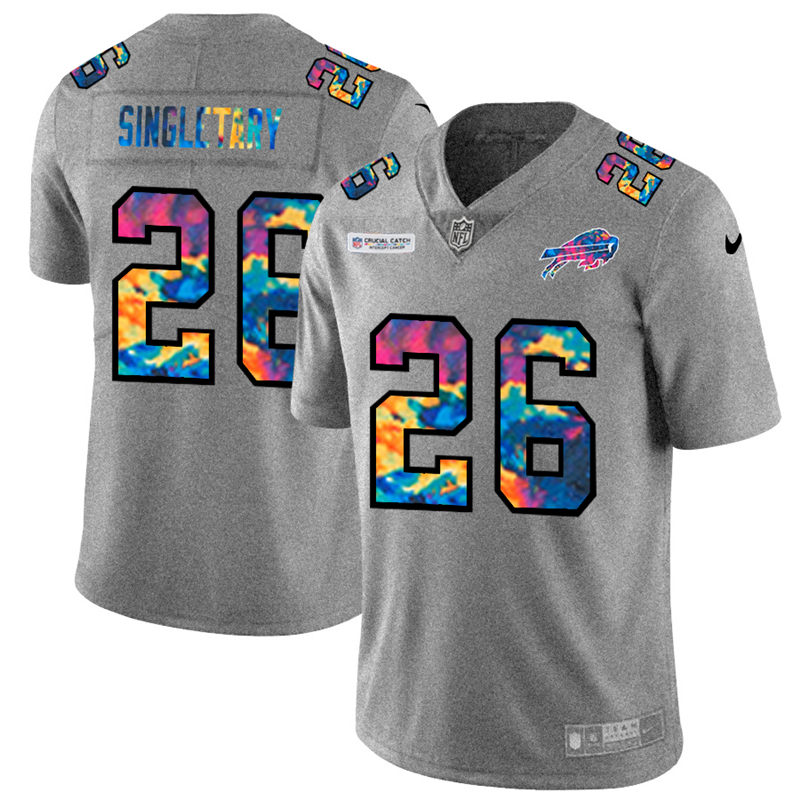Personalized Buffalo Bills #26 Devin Singletary Men’s Multi-Color 2020 NFL Crucial Catch NFL Jersey Greyheather