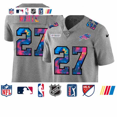 Personalized Buffalo Bills #27 Tre’Davious White Men’s Multi-Color 2020 NFL Crucial Catch NFL Jersey Greyheather