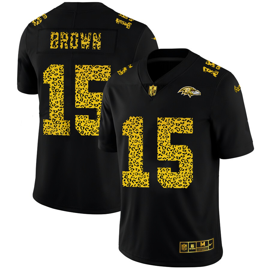 Personalized Baltimore Ravens #15 Marquise Brown Men’s Leopard Print Fashion Limited NFL Jersey Black