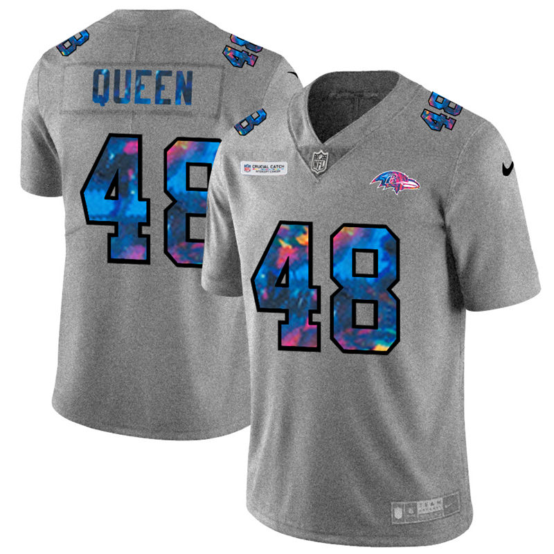 Personalized Baltimore Ravens #48 Patrick Queen Men’s Multi-Color 2020 NFL Crucial Catch NFL Jersey Greyheather