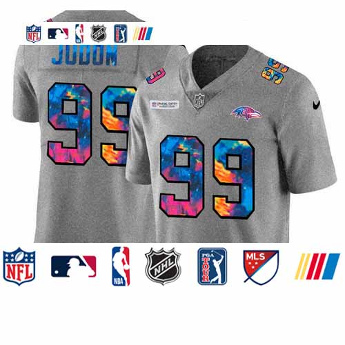 Personalized Baltimore Ravens #99 Matthew Judon Men’s Multi-Color 2020 NFL Crucial Catch NFL Jersey Greyheather