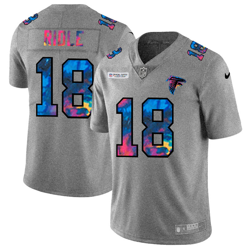 Personalized Atlanta Falcons #18 Calvin Ridley Men’s Multi-Color 2020 NFL Crucial Catch NFL Jersey Greyheather
