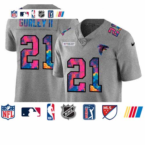 Personalized Atlanta Falcons #21 Todd Gurley II Men’s Multi-Color 2020 NFL Crucial Catch NFL Jersey Greyheather