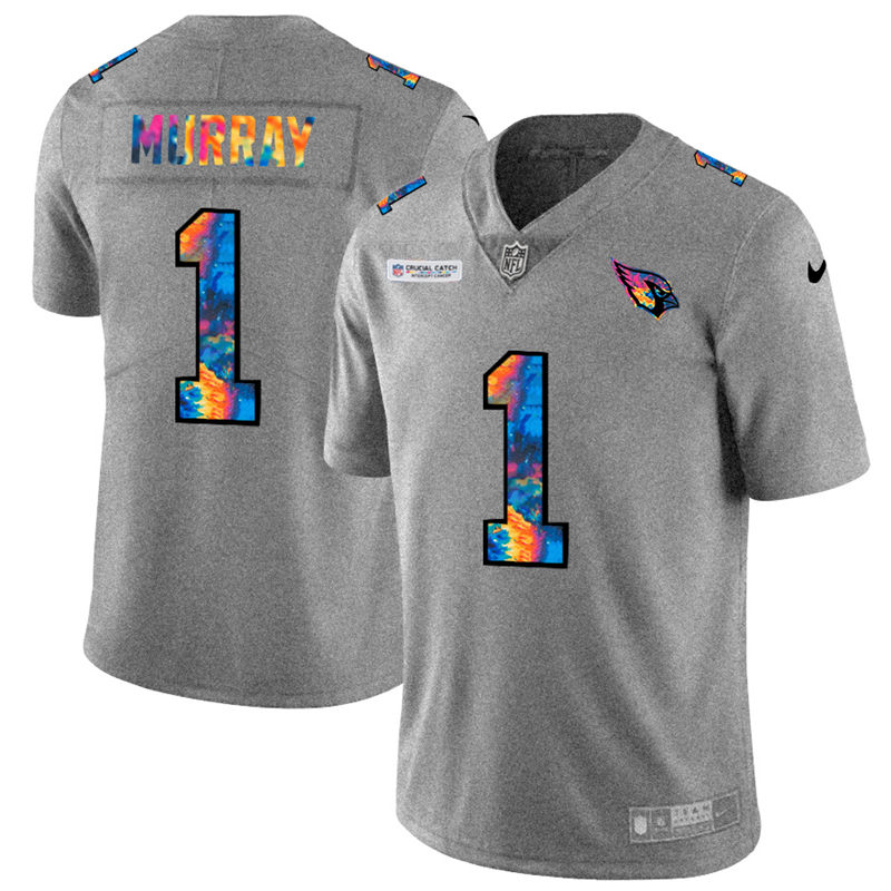 Personalized Arizona Cardinals #1 Kyler Murray Men’s Multi-Color 2020 NFL Crucial Catch NFL Jersey Greyheather