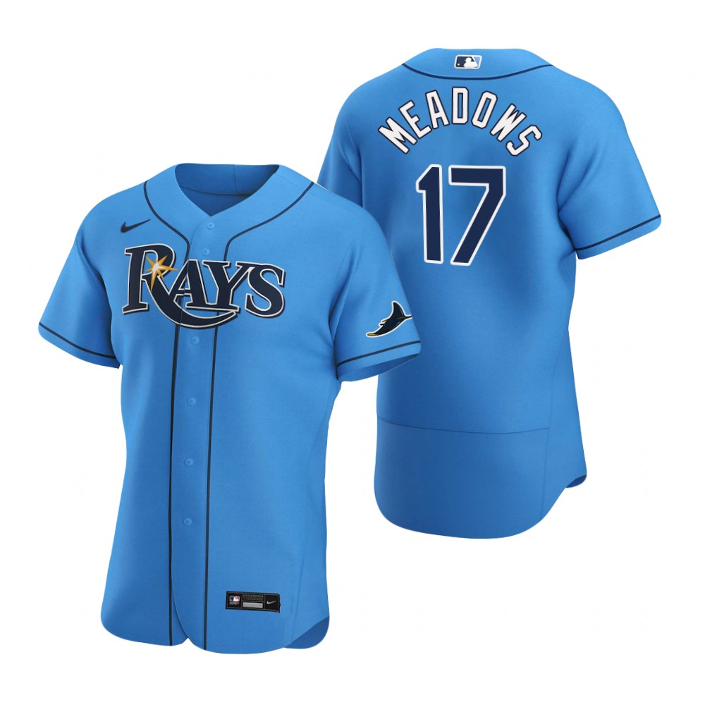 Personalized Tampa Bay Rays #17 Austin Meadows Men’s Light Blue Alternate 2020 Authentic Player MLB Jersey