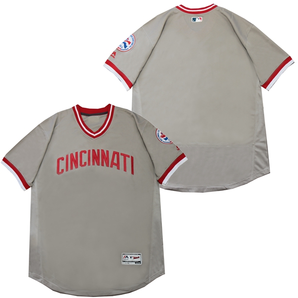 Personalized Reds Blank Gray Throwback Jersey