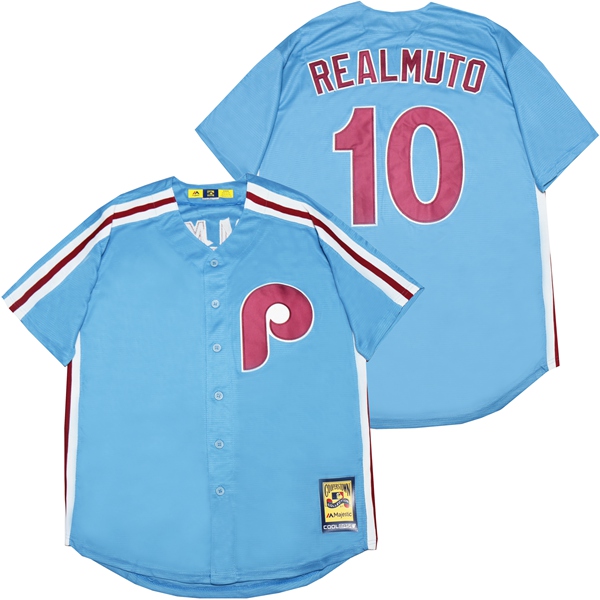 Personalized Phillies 10 J.T. Realmuto Light Blue Cooperstown Collection Jersey