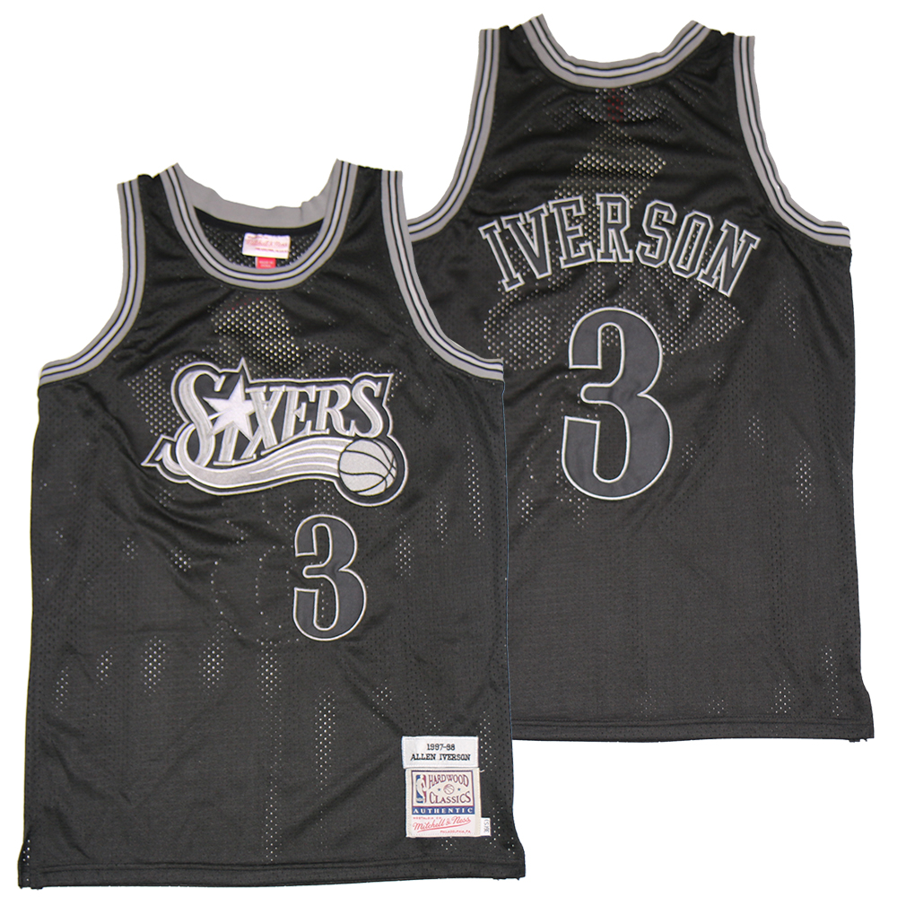 Personalized 76ers 3 Allen Iverson Black 1997-98 Hardwood Classics Jersey