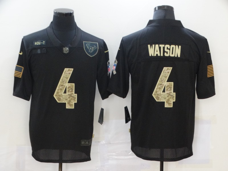 Personalized Texans 4 Deshaun Watson Black Camo 2020 Salute To Service Limited Jersey