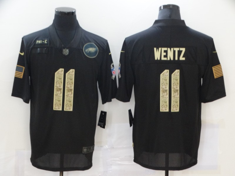 Personalized Eagles 11 Carson Wentz Black Camo 2020 Salute To Service Limited Jersey