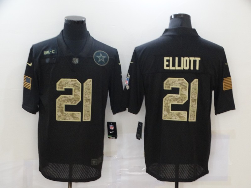 Personalized Cowboys 21 Ezekiel Elliott Black Camo 2020 Salute To Service Limited Jersey