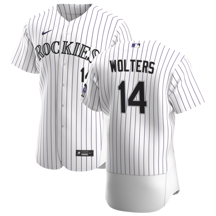 Personalized Colorado Rockies #14 Tony Wolters Men’s White Home 2020 Authentic Player MLB Jersey