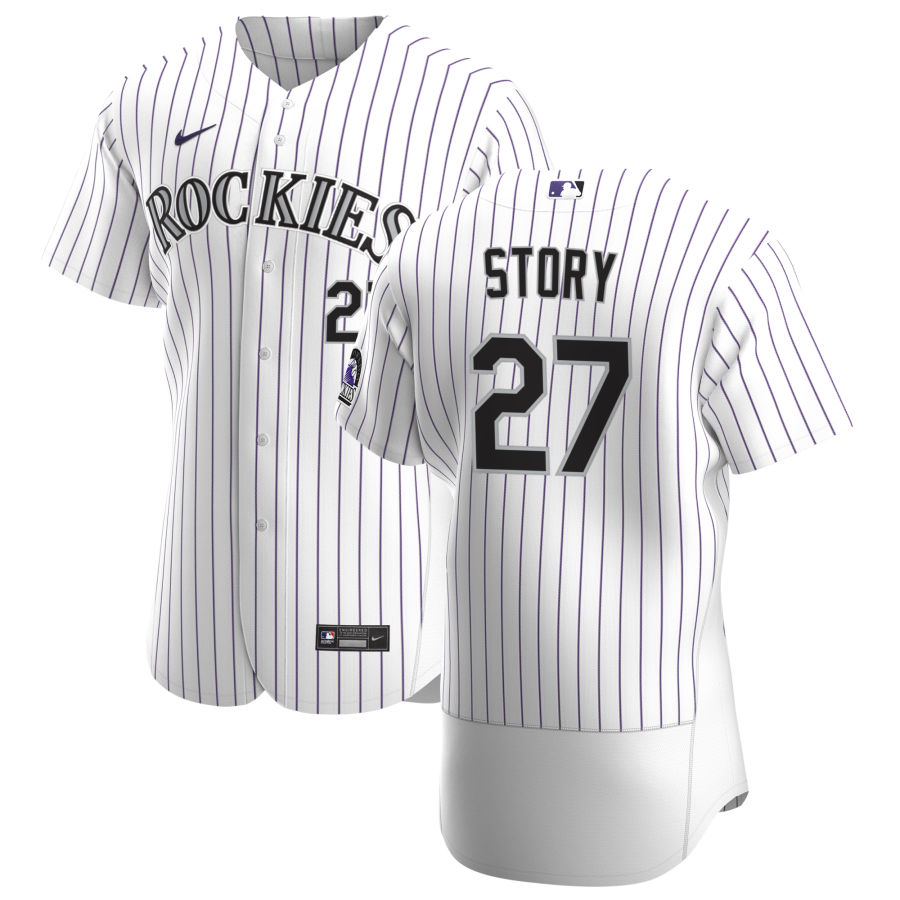 Personalized Colorado Rockies #27 Trevor Story Men’s White Home 2020 Authentic Player MLB Jersey