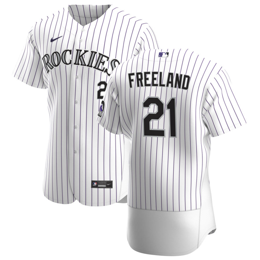 Personalized Colorado Rockies #21 Kyle Freeland Men’s White Home 2020 Authentic Player MLB Jersey