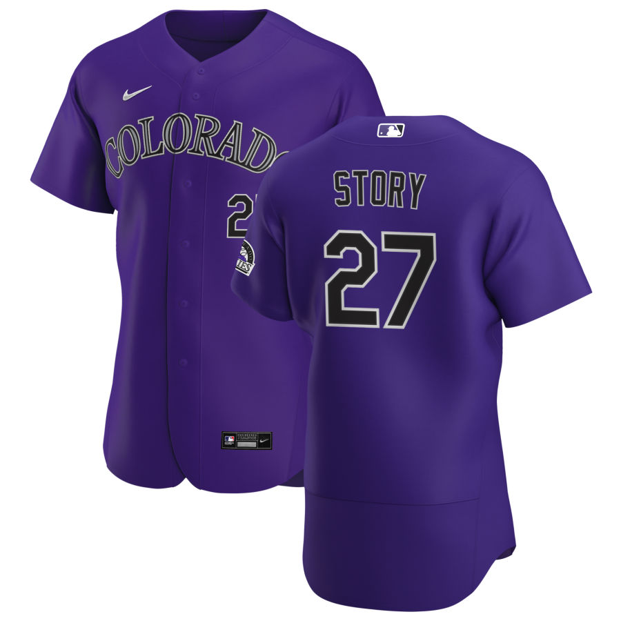 Personalized Colorado Rockies #27 Trevor Story Men’s Purple Alternate 2020 Authentic Player MLB Jersey