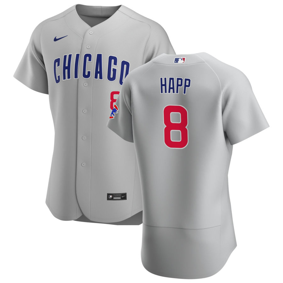 Personalized Chicago Cubs #8 Ian Happ Men’s Gray Road 2020 Authentic Team Jersey