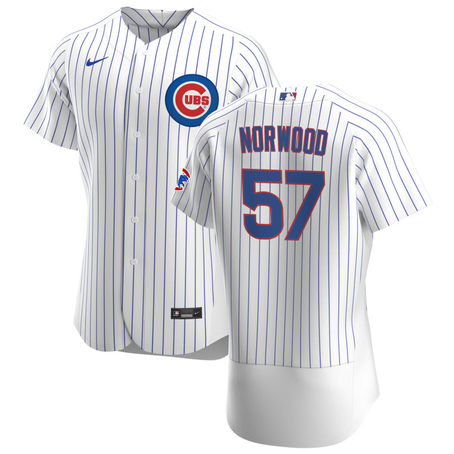 Personalized Chicago Cubs #57 James Norwood Men’s White Home 2020 Authentic Player Jersey