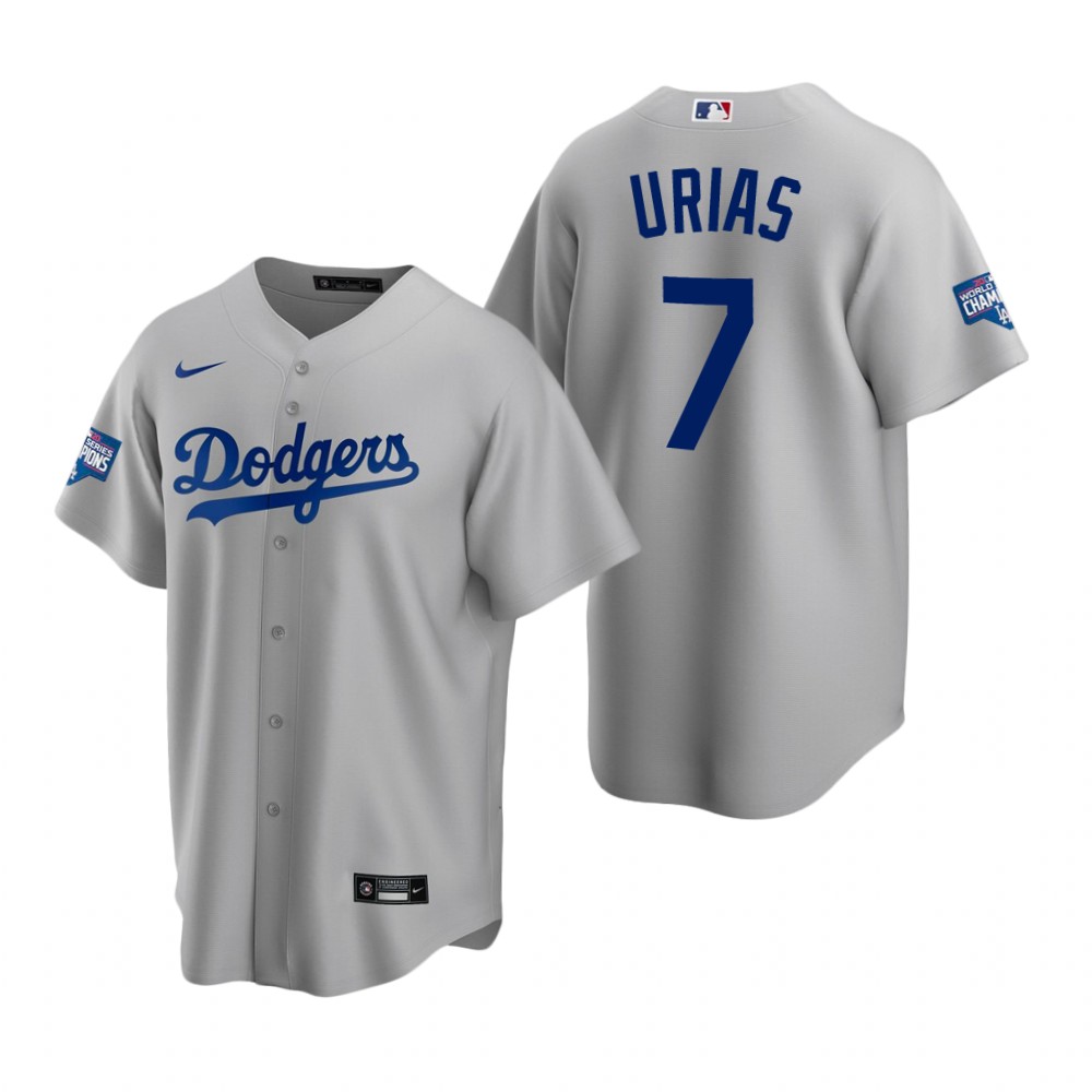 Personalized Youth Los Angeles Dodgers 7 Julio Urias Gray 2020 World Series Champions Jersey