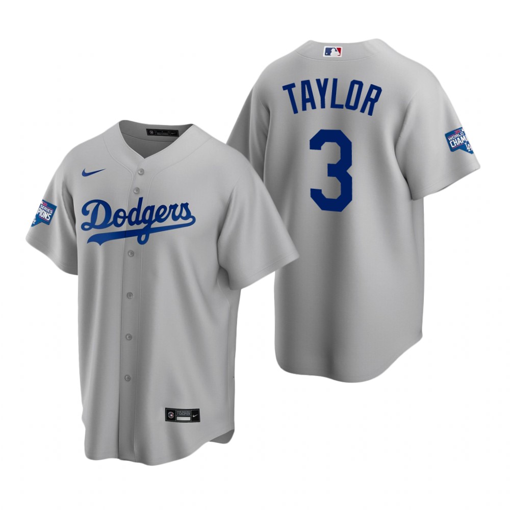 Personalized Youth Los Angeles Dodgers 3 Chris Taylor Gray 2020 World Series Champions Jersey