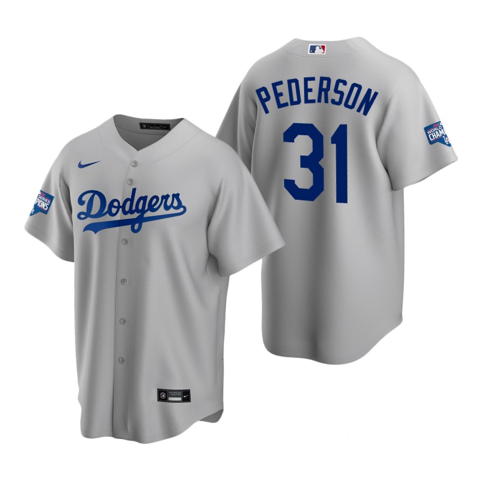 Personalized Youth Los Angeles Dodgers 31 Joc Pederson Gray 2020 World Series Champions Jersey