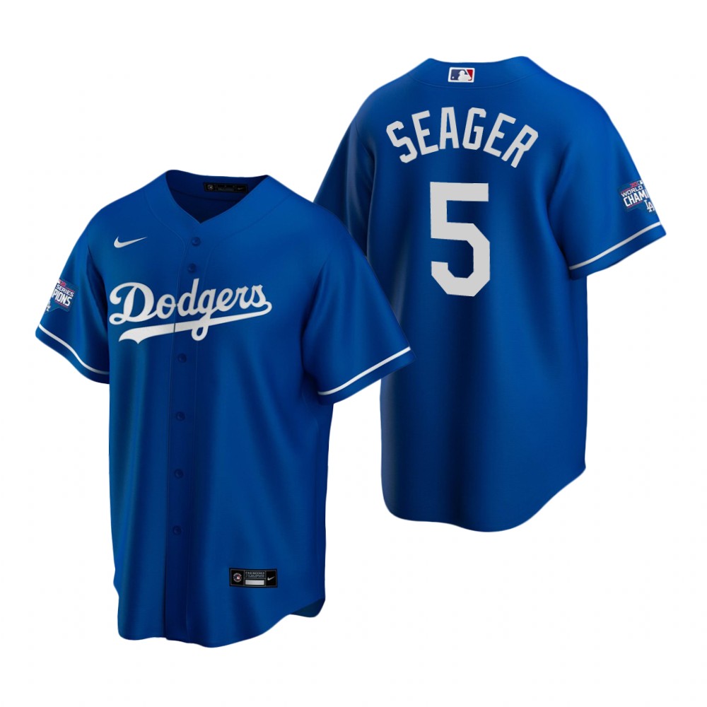 Personalized Youth Los Angeles Dodgers 5 Corey Seager Royal 2020 World Series Champions Jersey