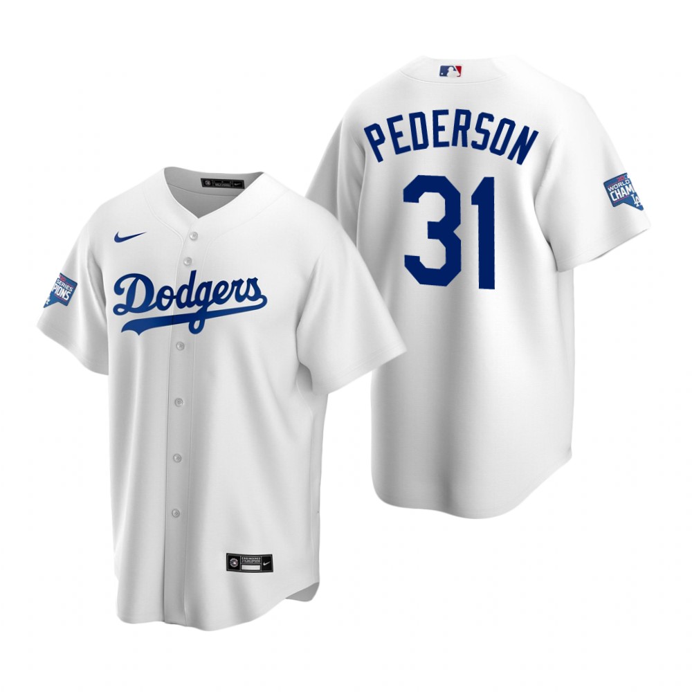 Personalized Youth Los Angeles Dodgers 31 Joc Pederson White 2020 World Series Champions Jersey