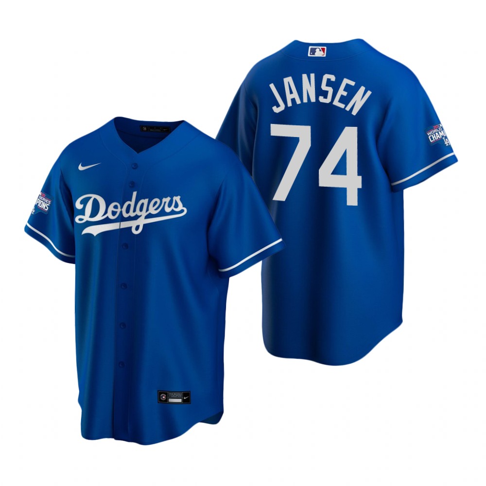 Personalized Youth Los Angeles Dodgers 74 Kenley Jansen Royal 2020 World Series Champions Jersey