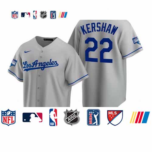 Personalized Youth Los Angeles Dodgers 22 Clayton Kershaw Gray 2020 World Series Champions Road Jersey