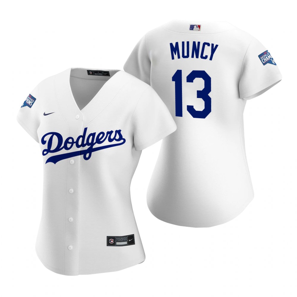 Personalized Women Los Angeles Dodgers #13 Max Muncy White 2020 World Series Champions Jersey