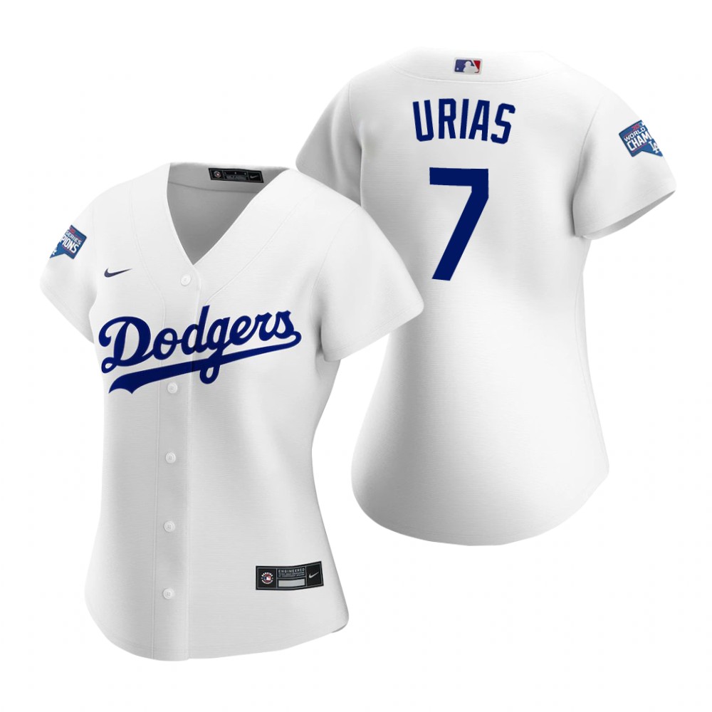 Personalized Women Los Angeles Dodgers #7 Julio Urias White 2020 World Series Champions Jersey