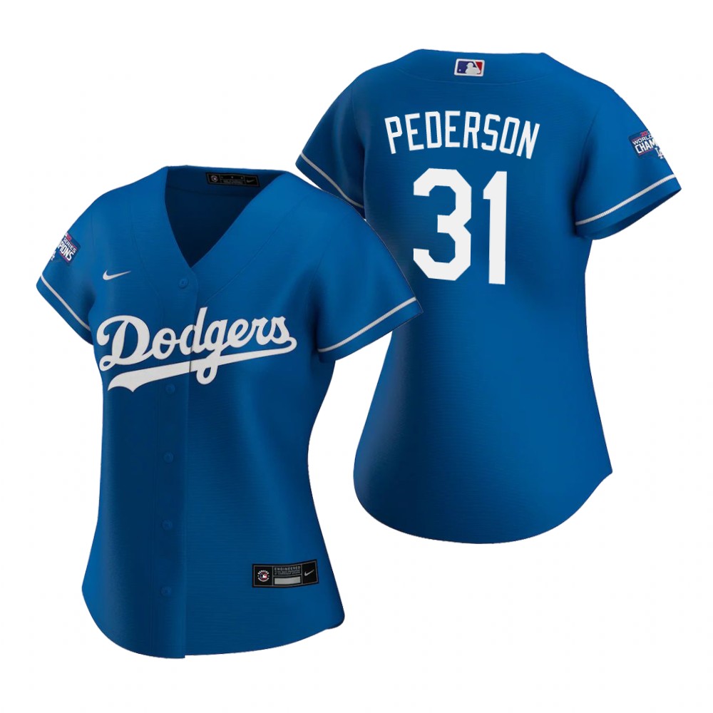 Personalized Women Los Angeles Dodgers 31 Joc Pederson Royal 2020 World Series Champions Jersey