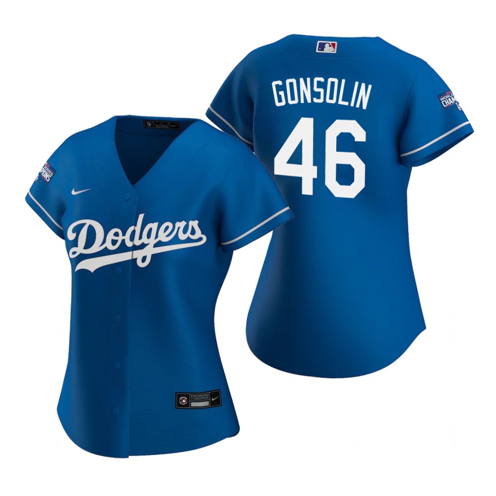 Personalized Women Los Angeles Dodgers #46 Tony Gonsolin Royal 2020 World Series Champions Jersey