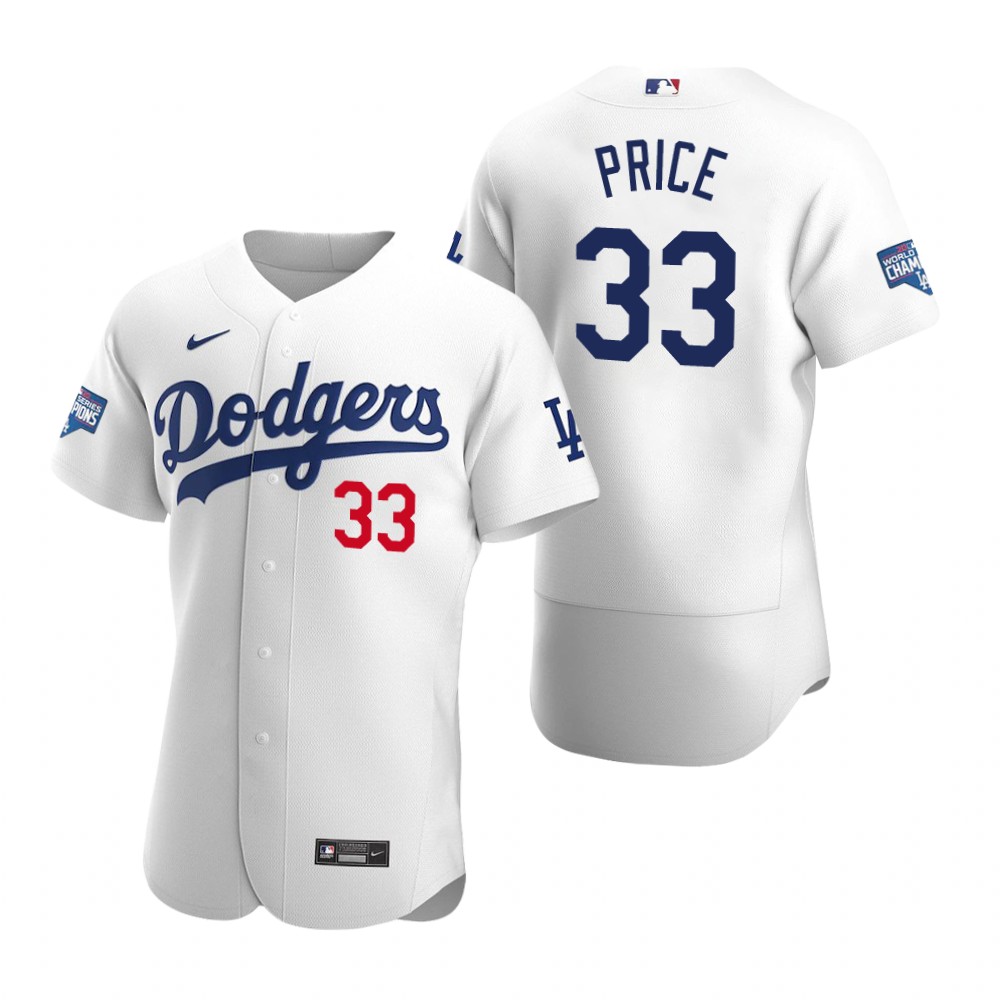 Personalized Los Angeles Dodgers 33 David Price White 2020 World Series Champions Authentic Jersey