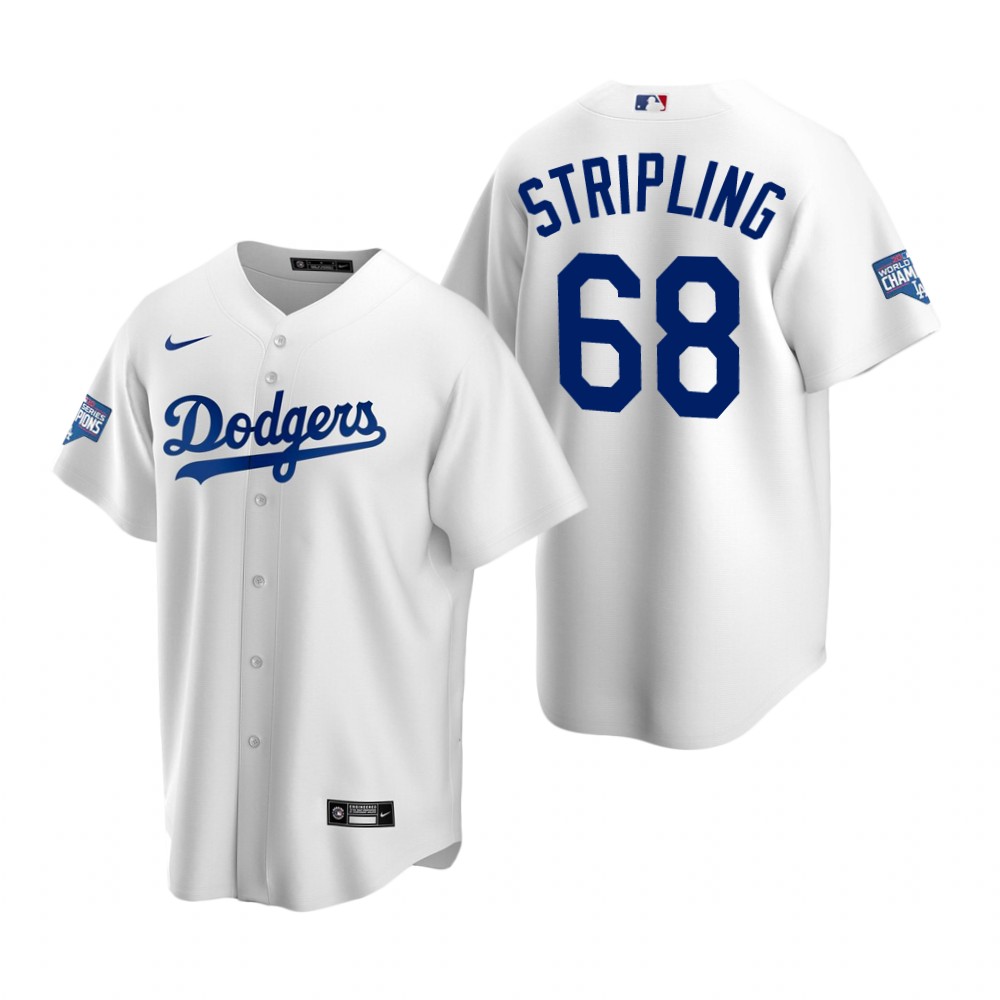Personalized Los Angeles Dodgers 68 Ross Stripling White 2020 World Series Champions Jersey