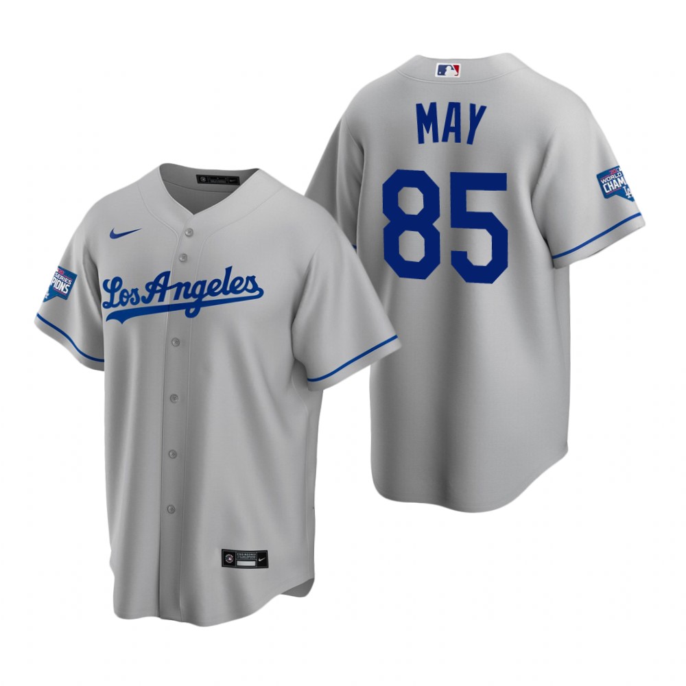 Personalized Los Angeles Dodgers 85 Dustin May Gray 2020 World Series Champions Road Jersey