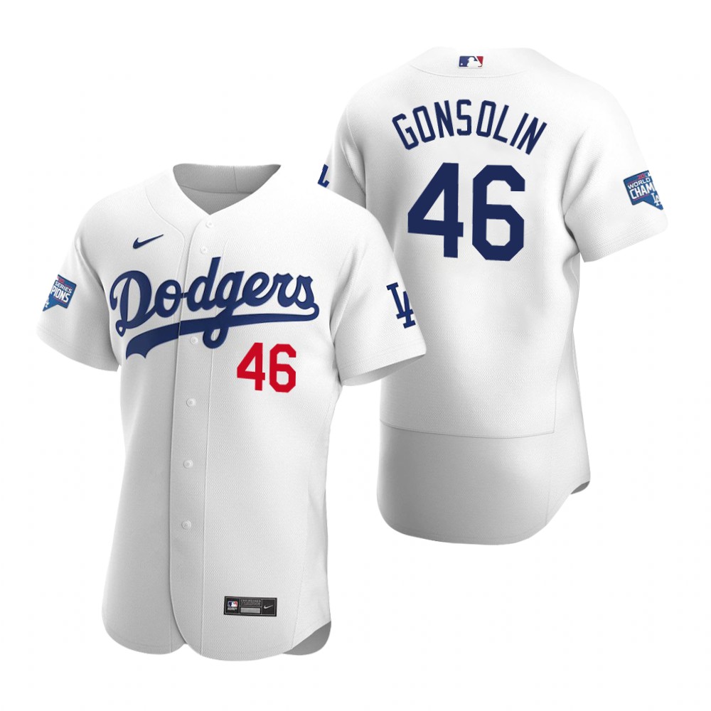 Personalized Los Angeles Dodgers 46 Tony Gonsolin White 2020 World Series Champions Authentic Jersey
