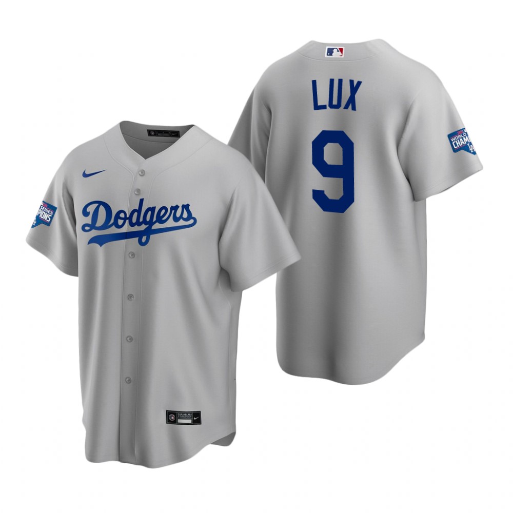 Personalized Los Angeles Dodgers 9 Gavin Lux Gray 2020 World Series Champions Jersey