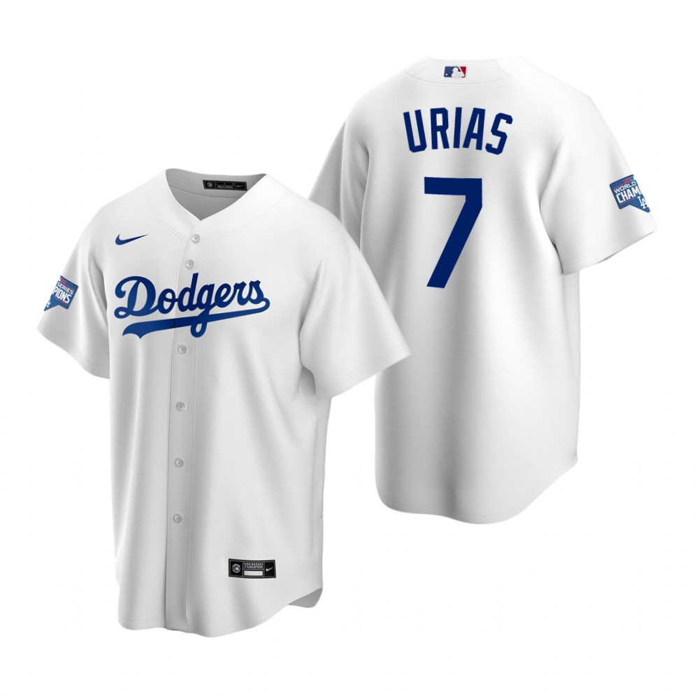 Personalized Los Angeles Dodgers 7 Julio Urias White 2020 World Series Champions Jersey