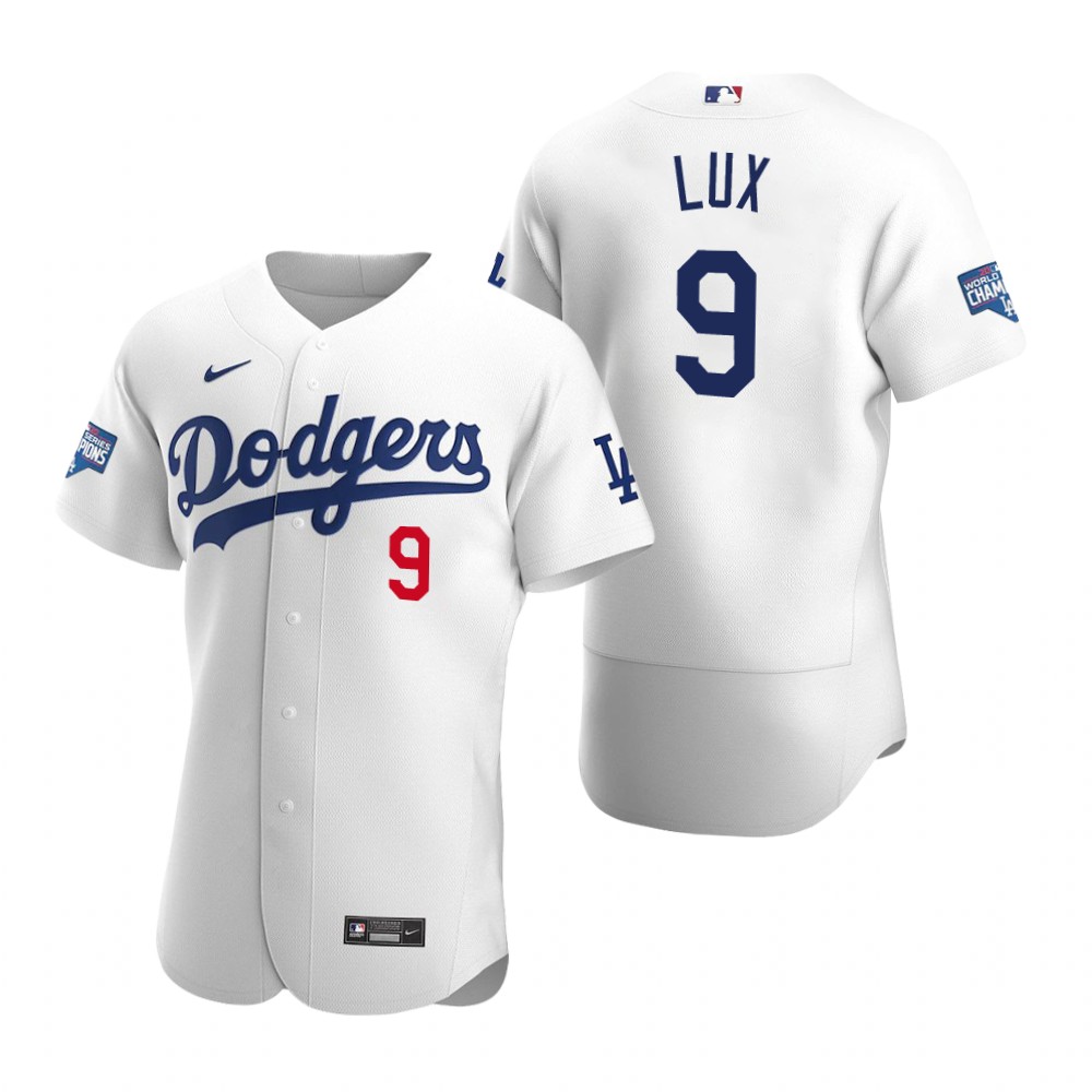 Personalized Los Angeles Dodgers 9 Gavin Lux White 2020 World Series Champions Authentic Jersey