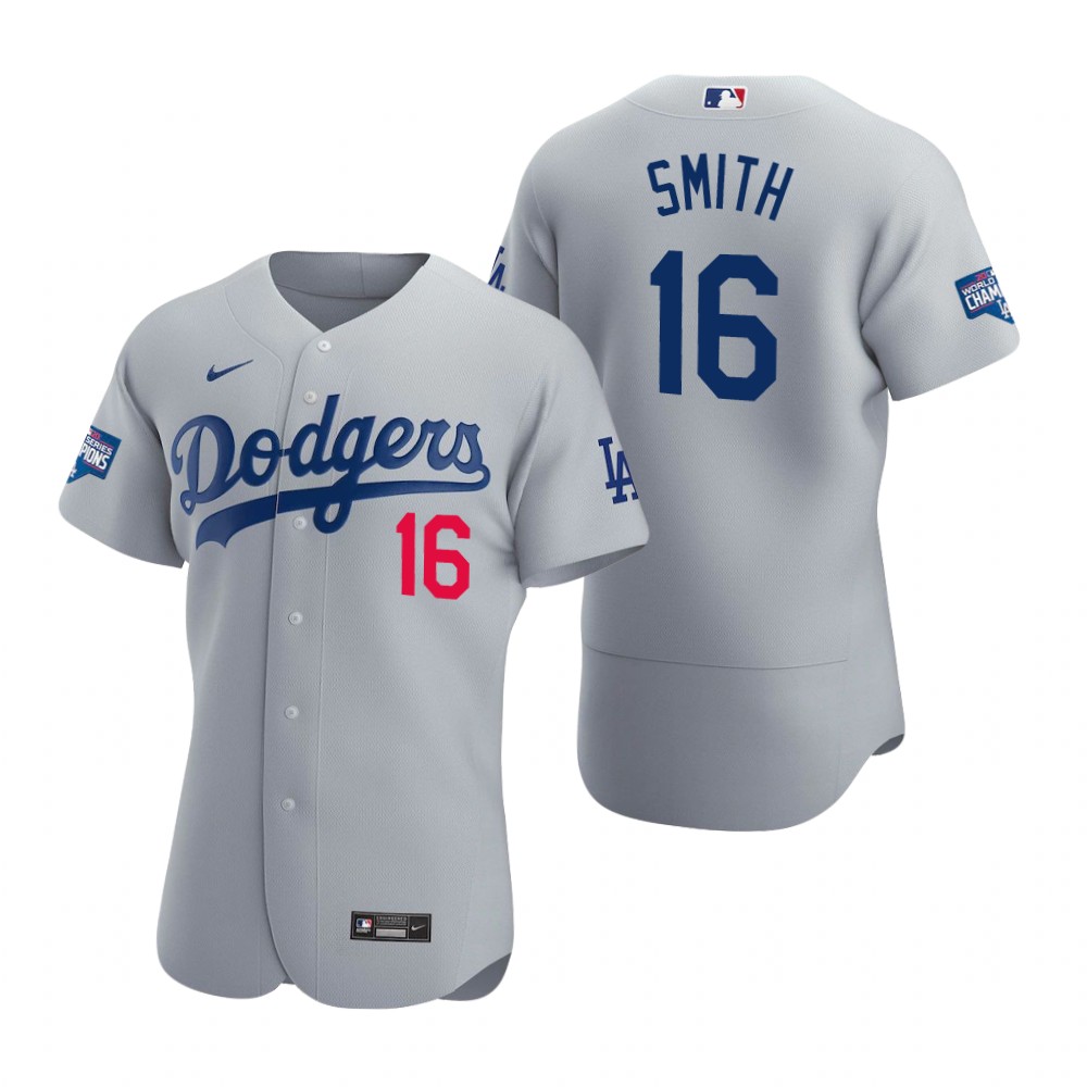 Personalized Los Angeles Dodgers 16 Will Smith Gray 2020 World Series Champions Authentic Jersey