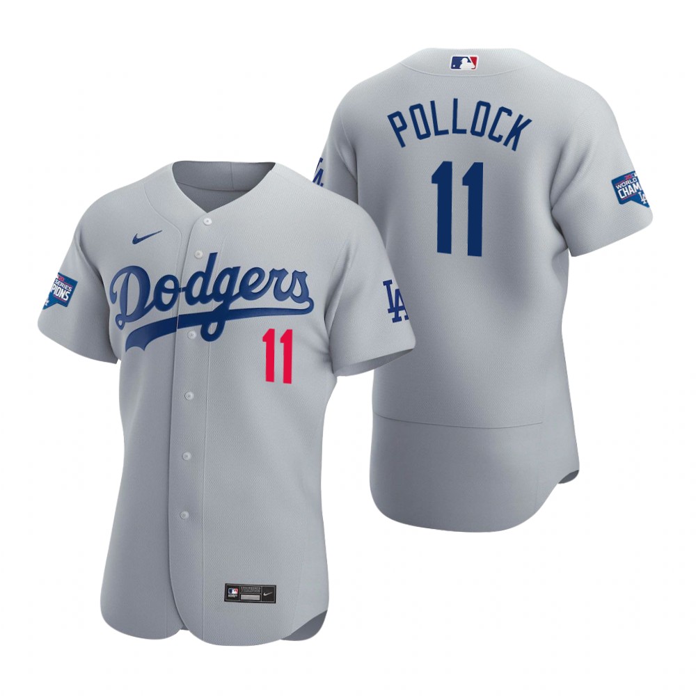 Personalized Los Angeles Dodgers 11 A.J. Pollock Gray 2020 World Series Champions Authentic Jersey