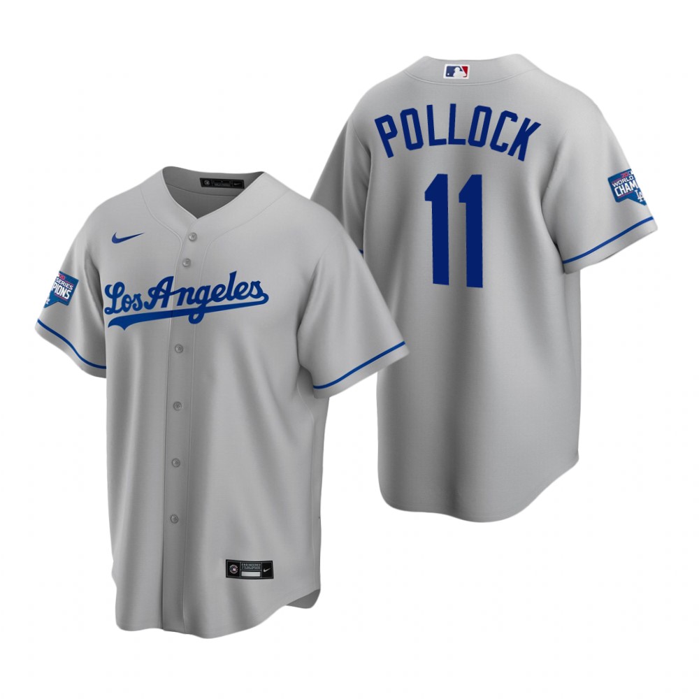 Personalized Los Angeles Dodgers 11 A.J. Pollock Gray 2020 World Series Champions Road Jersey