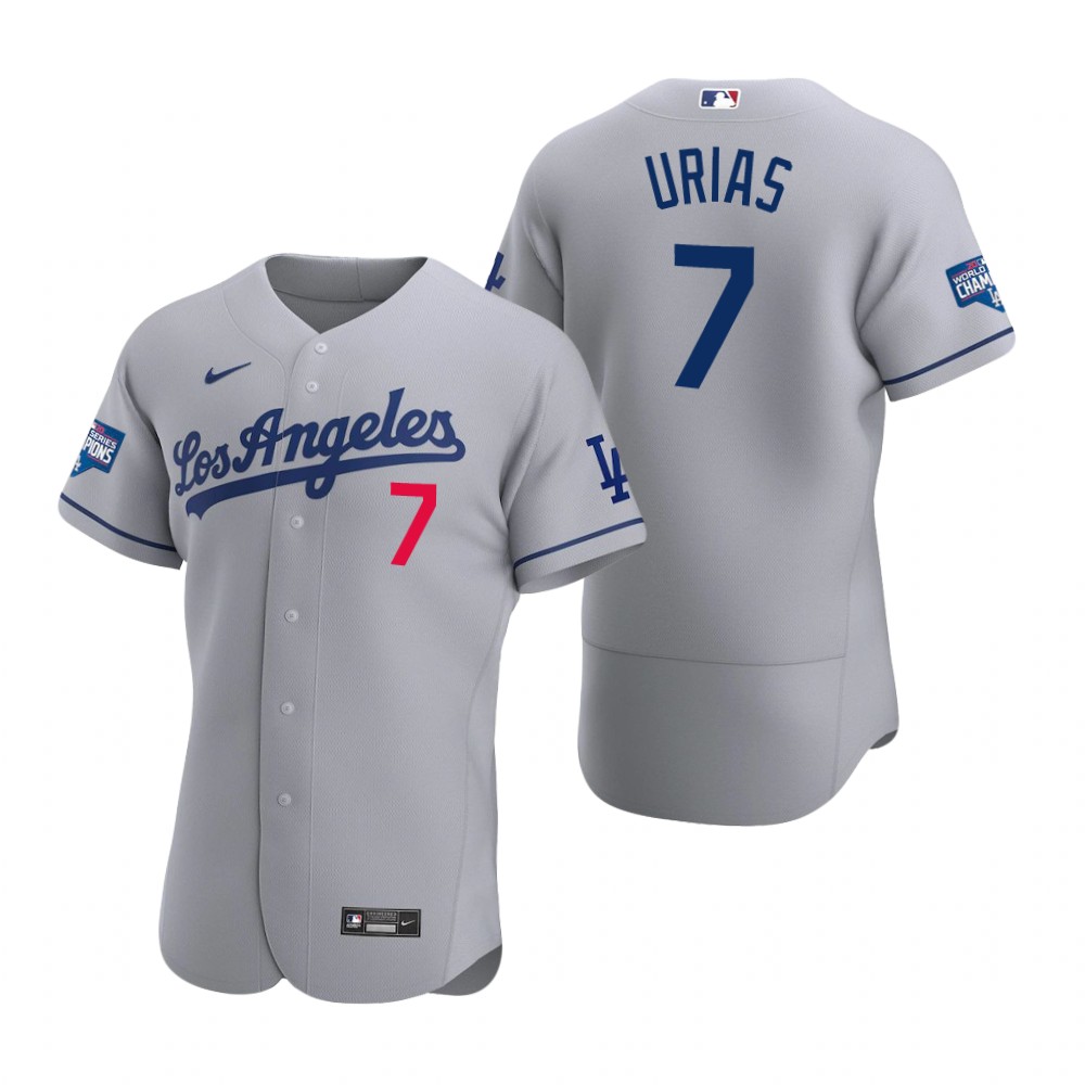 Personalized Los Angeles Dodgers 7 Julio Urias Gray 2020 World Series Champions Road Authentic Jersey