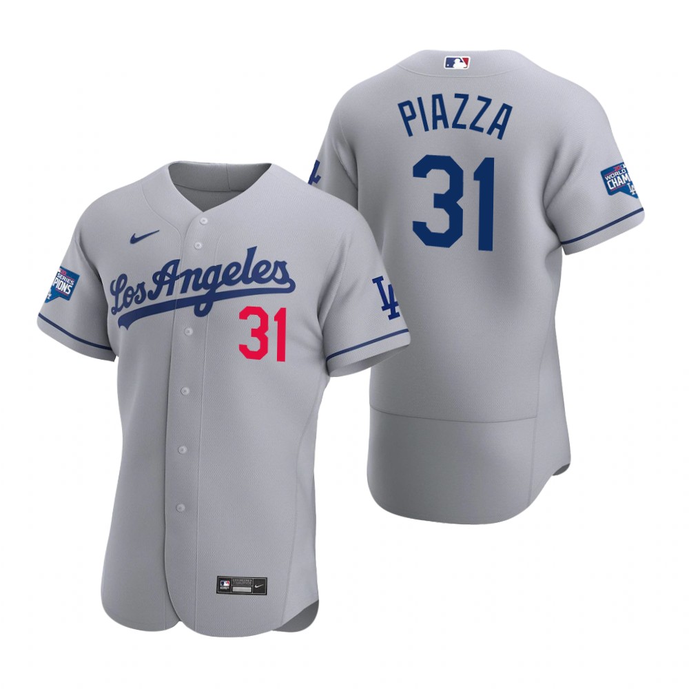 Personalized Los Angeles Dodgers 31 Mike Piazza Gray 2020 World Series Champions Road Authentic Jersey