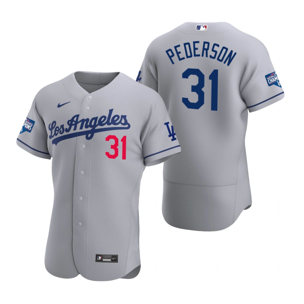 Personalized Los Angeles Dodgers 31 Joc Pederson Gray 2020 World Series Champions Road Authentic Jersey
