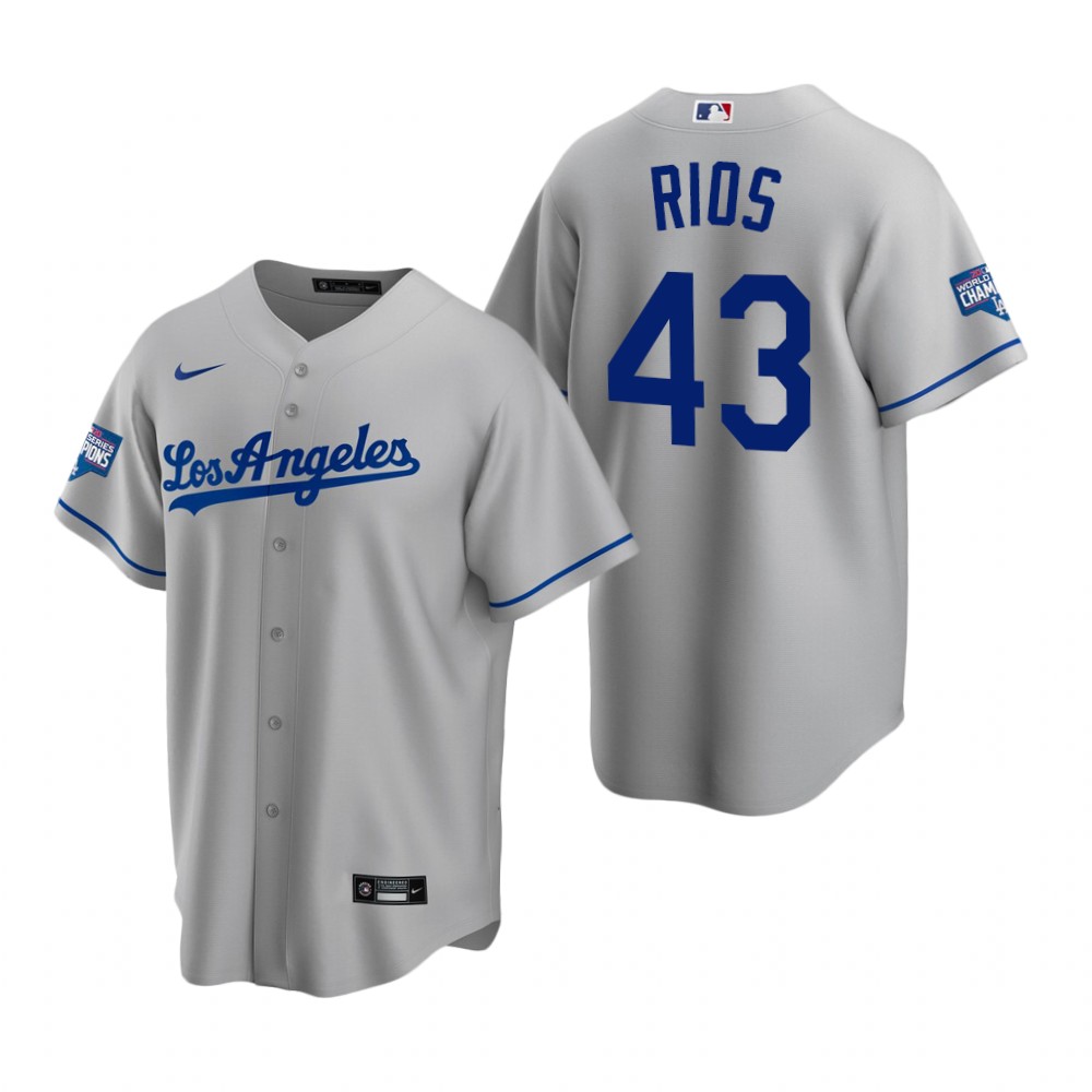 Personalized Los Angeles Dodgers #43 Edwin Rios Gray 2020 World Series Champions Jersey