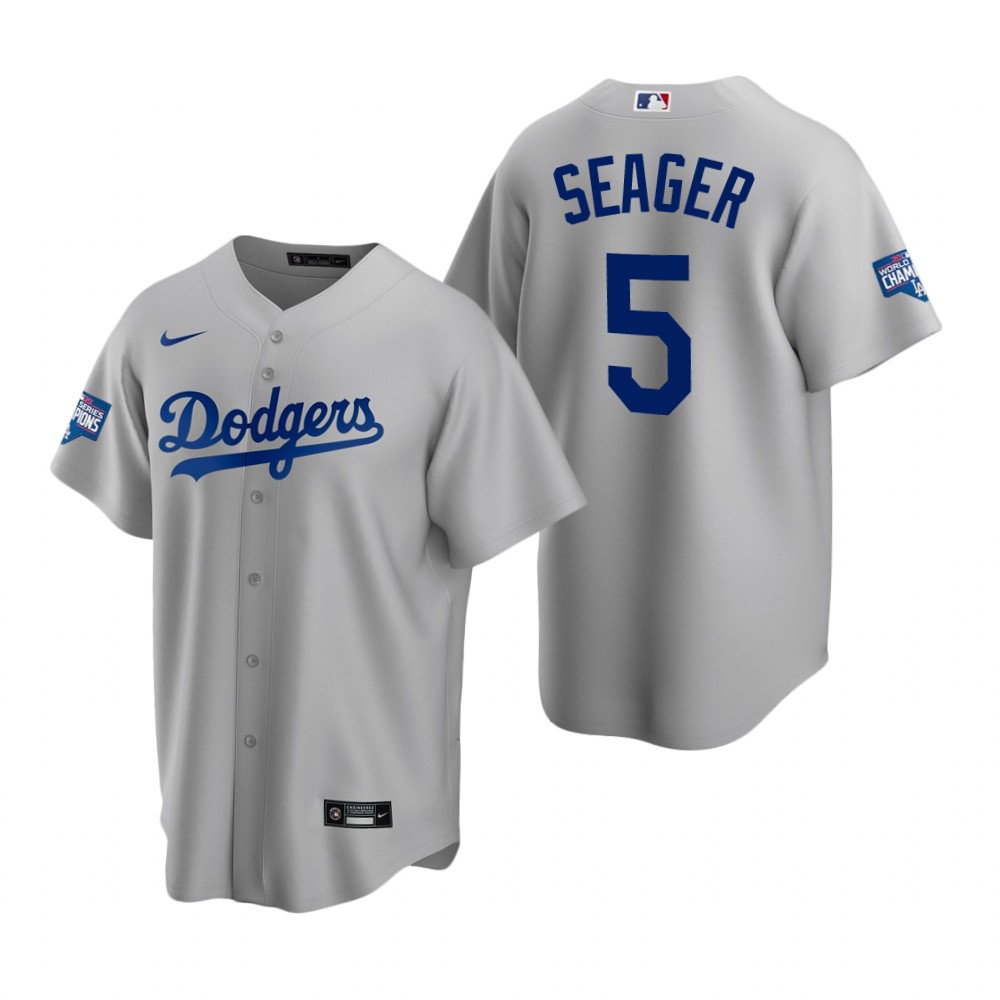 Personalized Los Angeles Dodgers 5 Corey Seager Gray 2020 World Series Champions Jersey