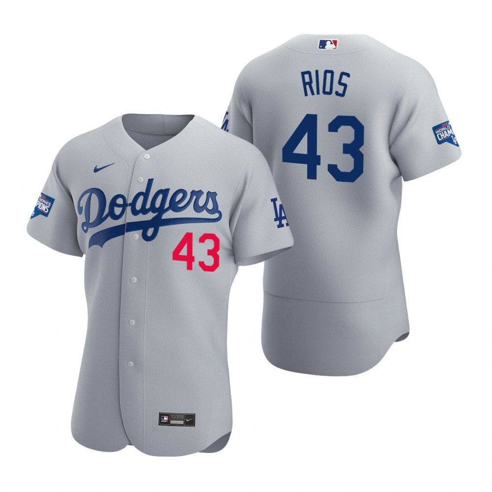 Personalized Los Angeles Dodgers #43 Edwin Rios Gray 2020 World Series Champions Flexbase Jersey